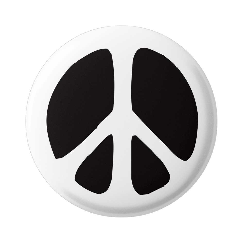 Peace Sign Funky White Over Black Background Button Pinback Or Magnet 125 Peace 7349