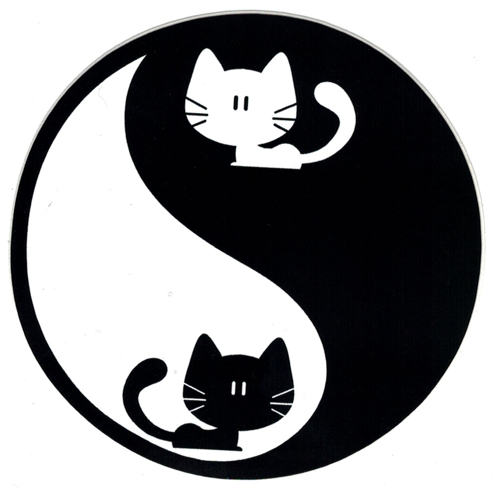 Единство и борьба. Единство противоположностей. Наклейка - кот. Кот черно белая наклейка. Крутая наклейка кота.