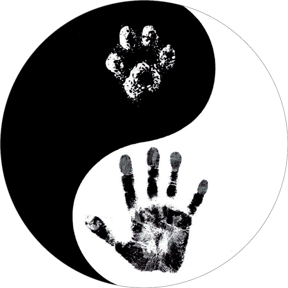 Multiple Sizes and Colors Available Yin Yang Dog Paw Decal Sticker Hand print paw print Peace Love Pets Zen Ying Adopt Balance Rescue 