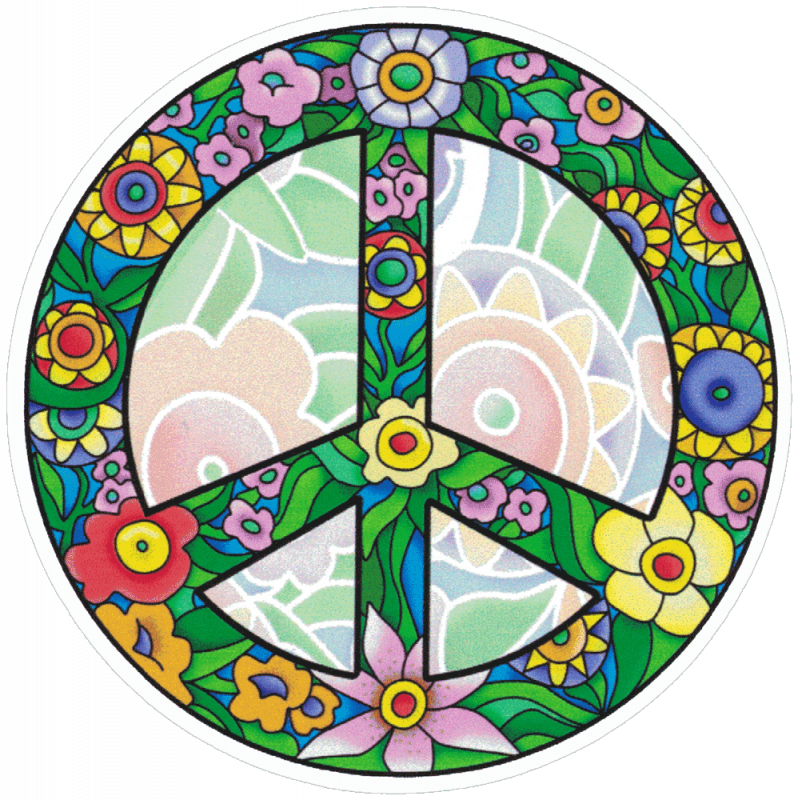 Floral Peace Sign Vinyl Die Cut Sticker 70s Peace Sig 